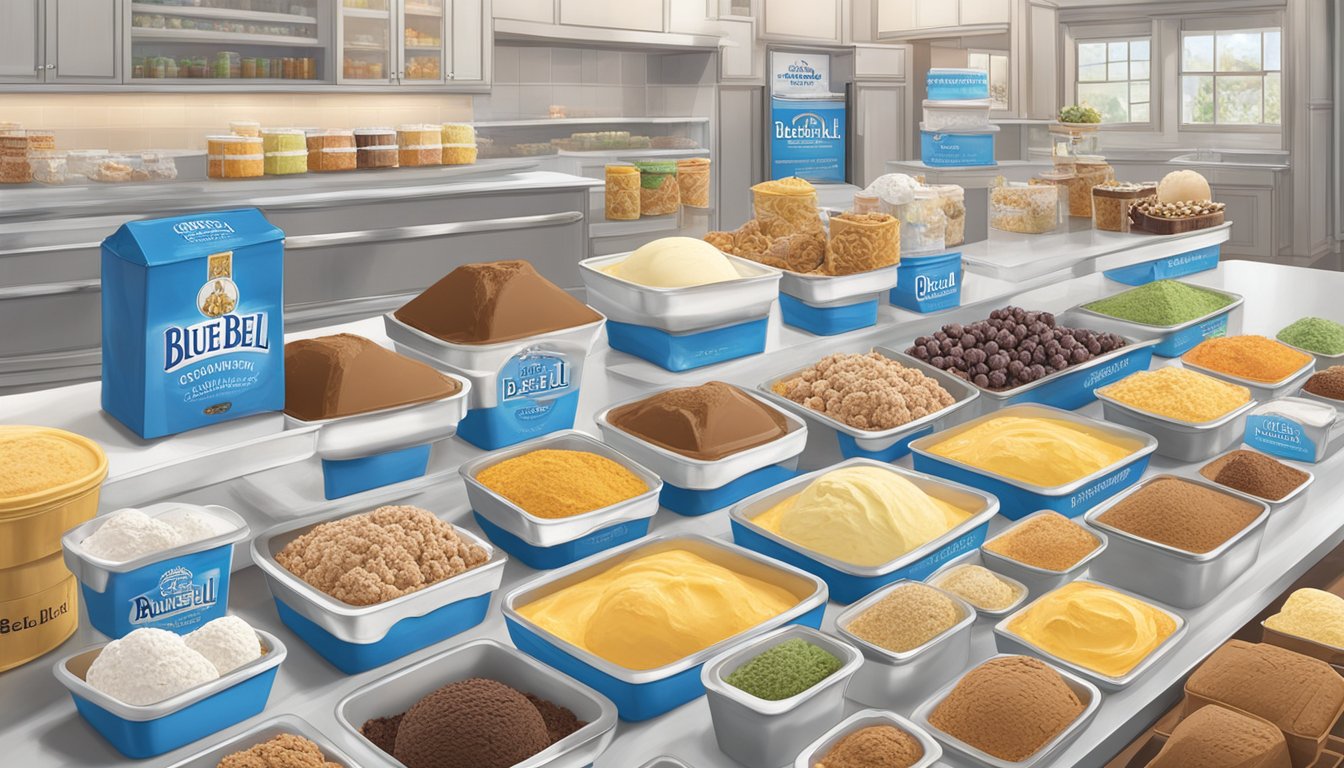 A display of premium ingredients being carefully selected and showcased, with various ice cream brands being influenced by Blue Bell's emphasis on high-quality ingredients