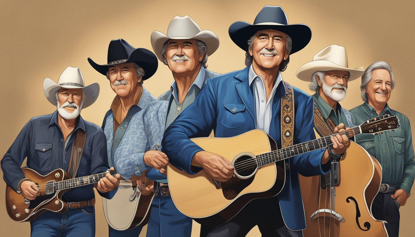 George stands center stage, surrounded by iconic country legends. Their presence reflects his influence and impact on the genre