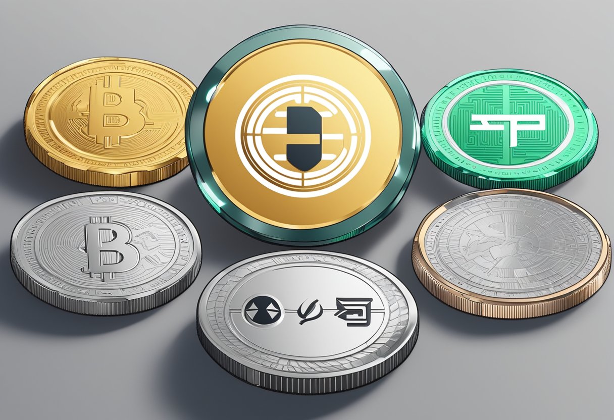 A digital representation of MICA-compliant stablecoins MICA and USDT, displayed side by side with their respective logos and symbols