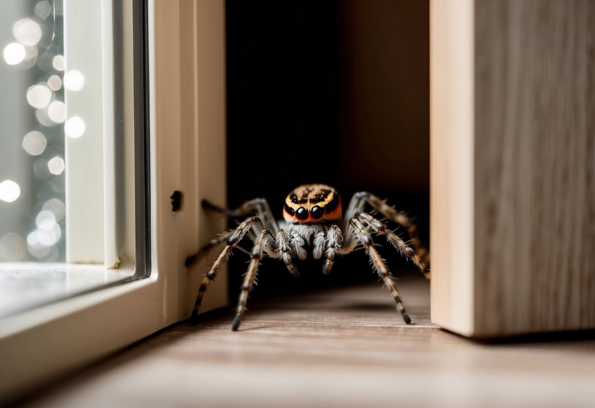 Uma aranha saindo de um canto escuro dentro de uma casa aconchegante