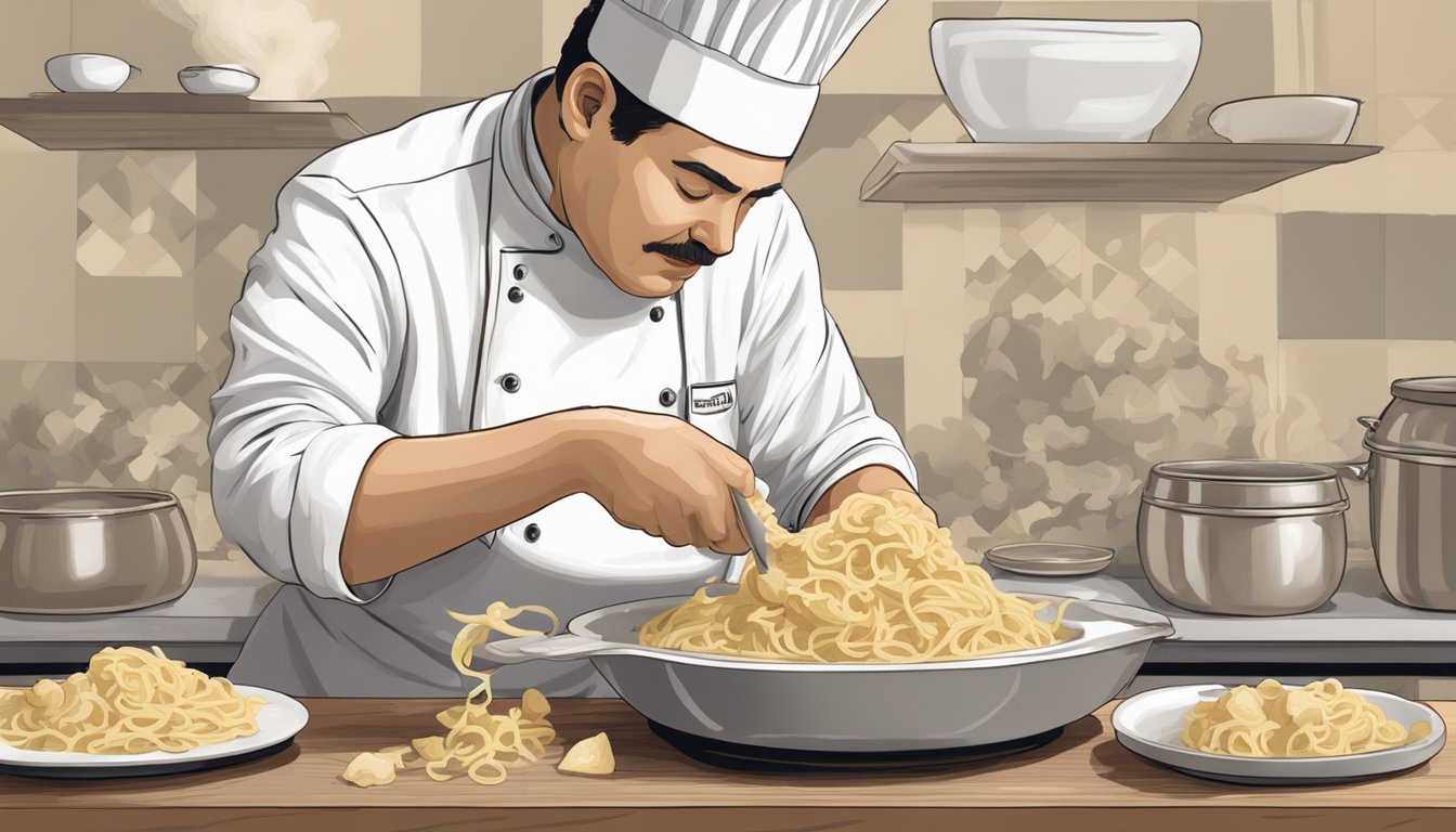 A chef delicately shaving white truffles over a dish of pasta, releasing their earthy aroma