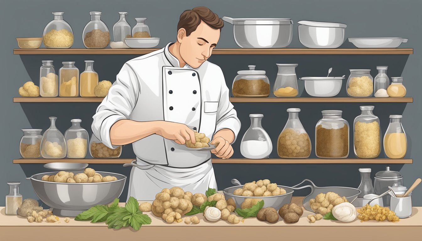 A chef carefully selects and pairs different ingredients, enhancing flavors with the aromatic white truffles