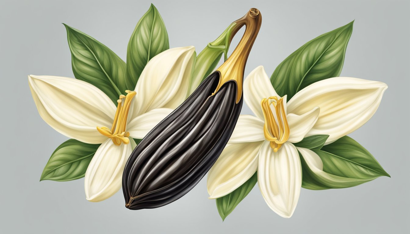 A vanilla pod split open to reveal its seeds and aromatic interior