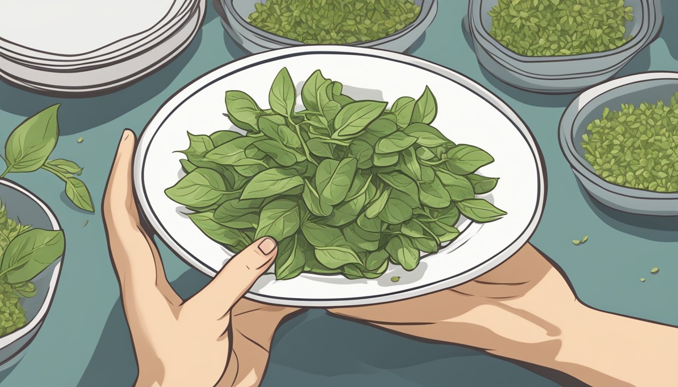 A person holding a plate of sunflower shoots, with a clear label indicating safe consumption