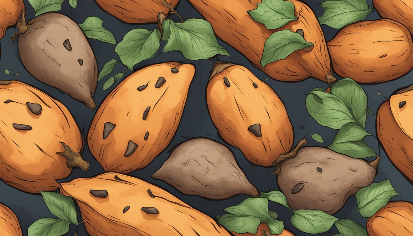 A pile of sweet potatoes with moldy patches and a foul odor