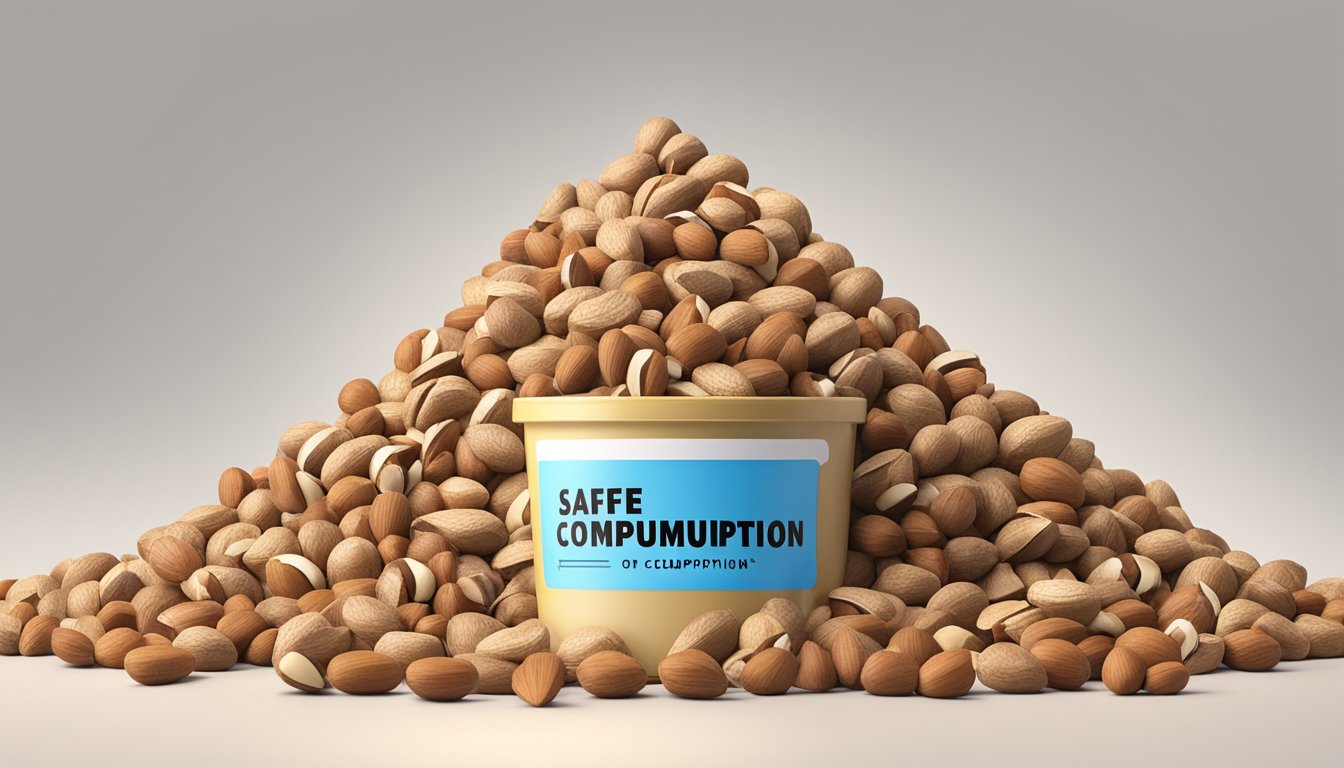 A pile of nuts with visible mold growth, next to a clear "safe consumption" label