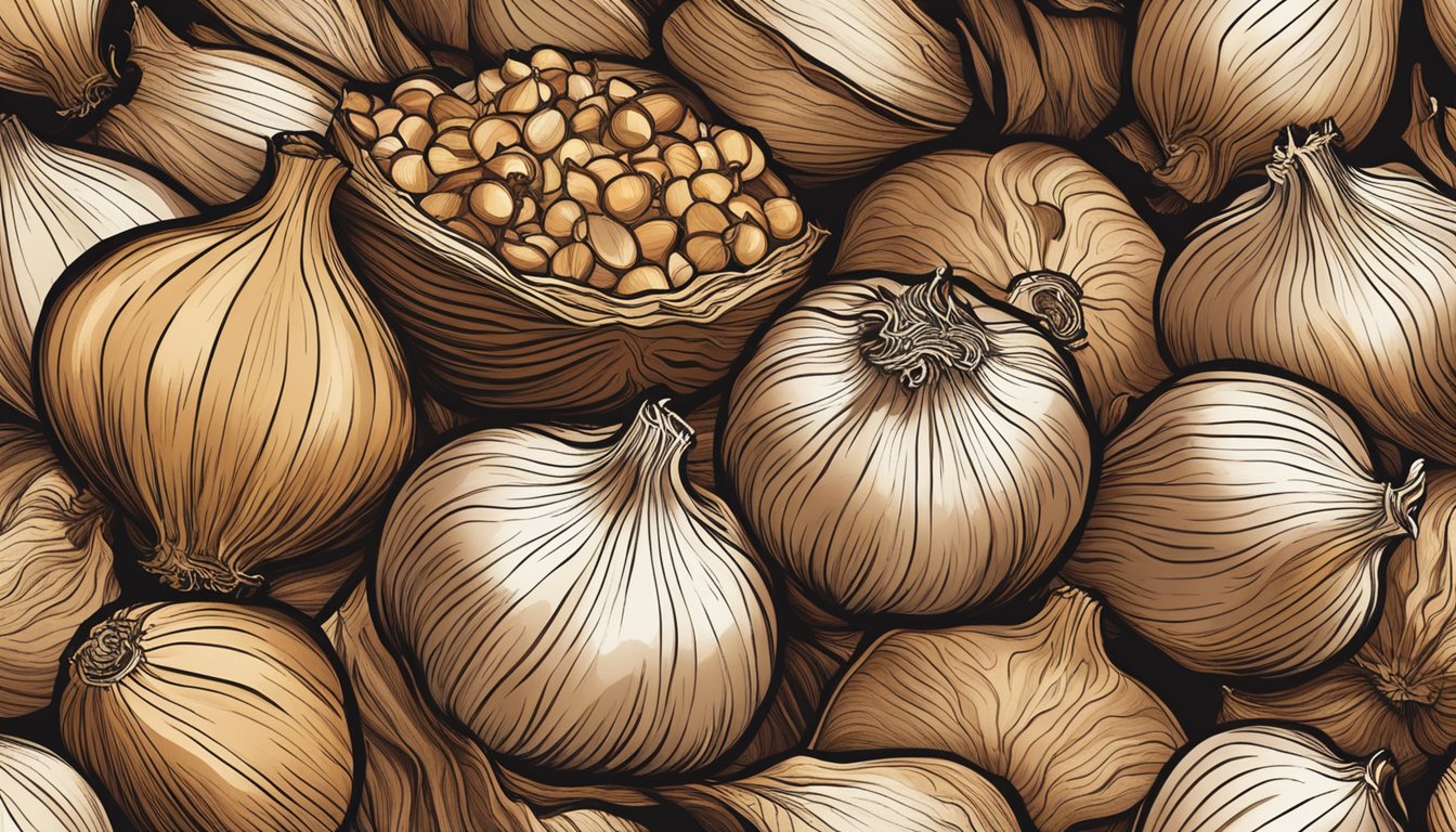 A pile of dried onions, some fresh and others expired, with visible differences in color, texture, and aroma