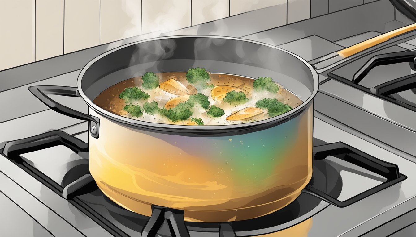 A pot of food being cooked on a stove with visible mold on the surface