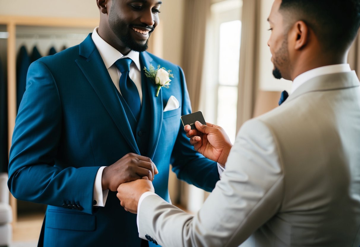 A groom's suit being selected and paid for by the groom or his family