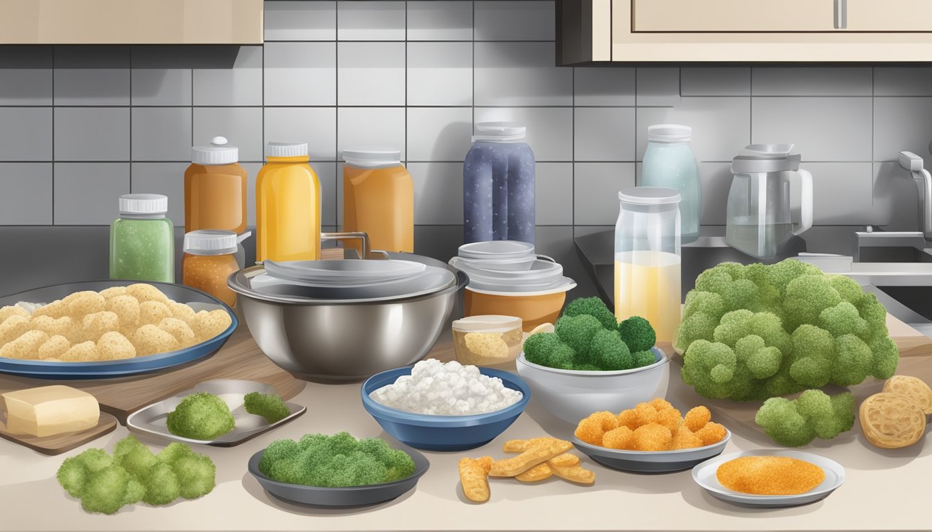 A variety of foods with mold, some safe and some unsafe, displayed on a kitchen counter