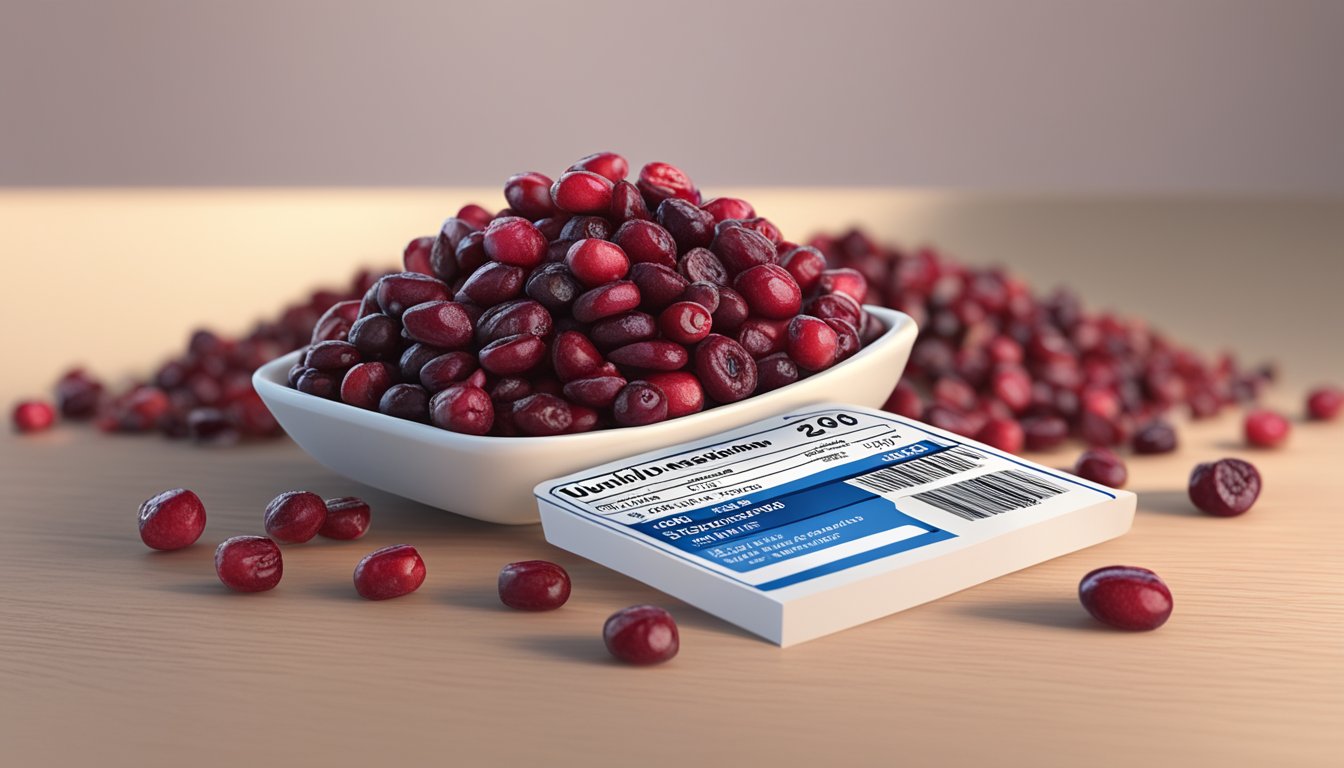 A pile of expired dried cranberries next to a nutrition label