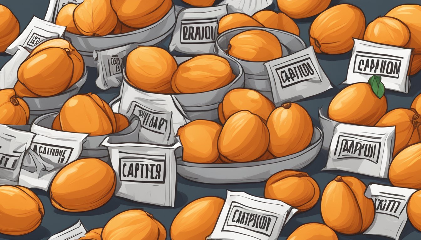 A pile of expired dried apricots surrounded by caution signs