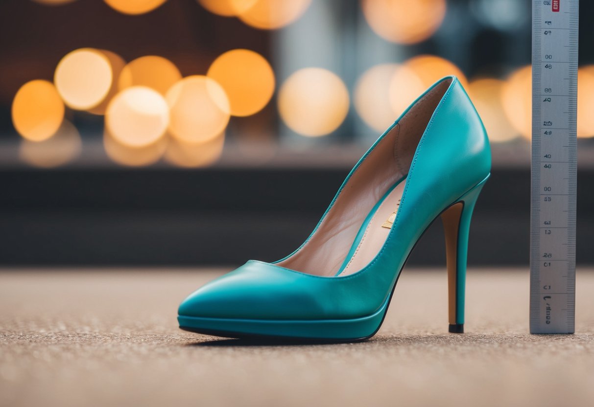 A shoe with a 12 cm heel next to a ruler for measurement