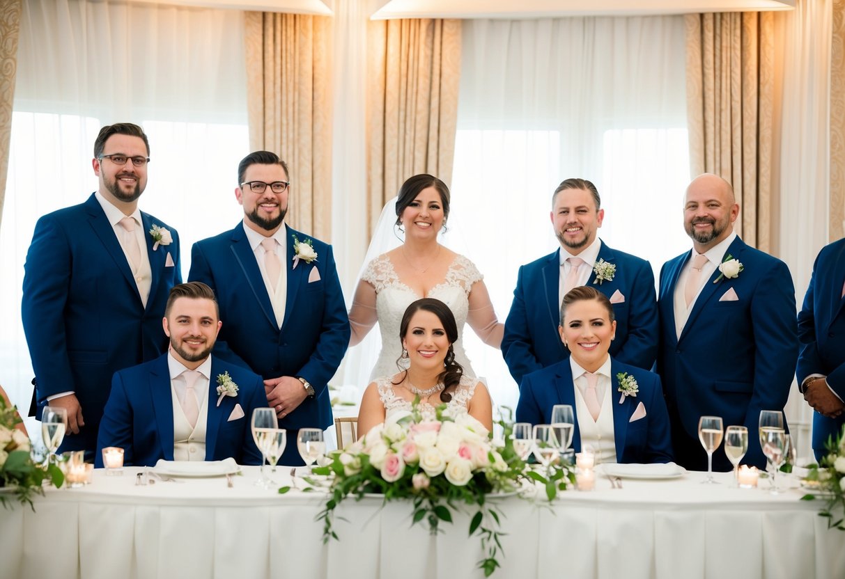 The best man's wife sits at the top table with the wedding party members