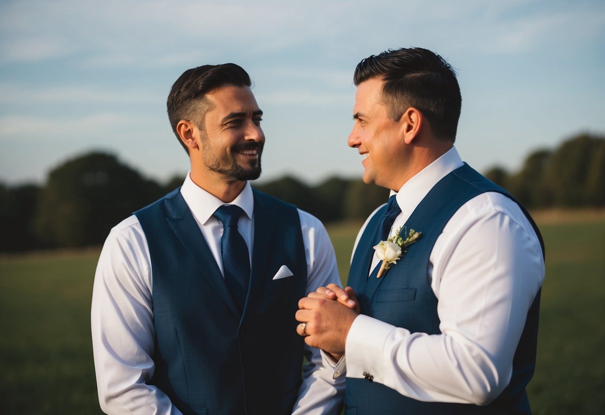 The best man stands beside the groom, offering support and camaraderie