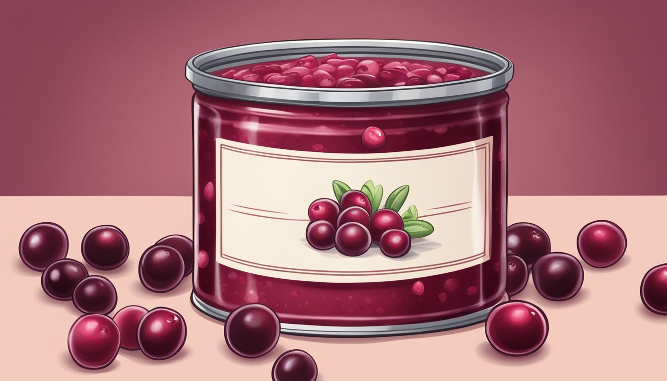 A can of expired cranberry sauce surrounded by moldy cranberries and a foul odor