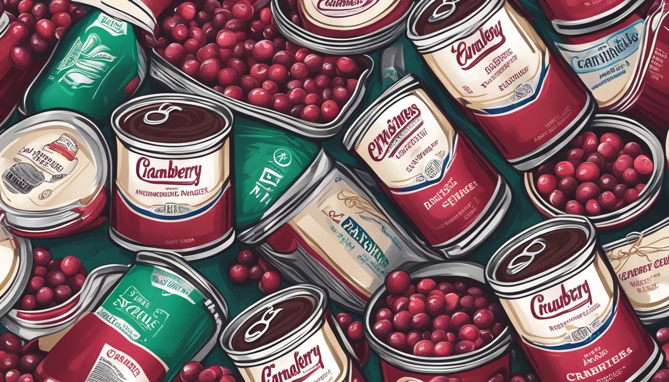 A can of expired cranberry sauce surrounded by popular brand logos