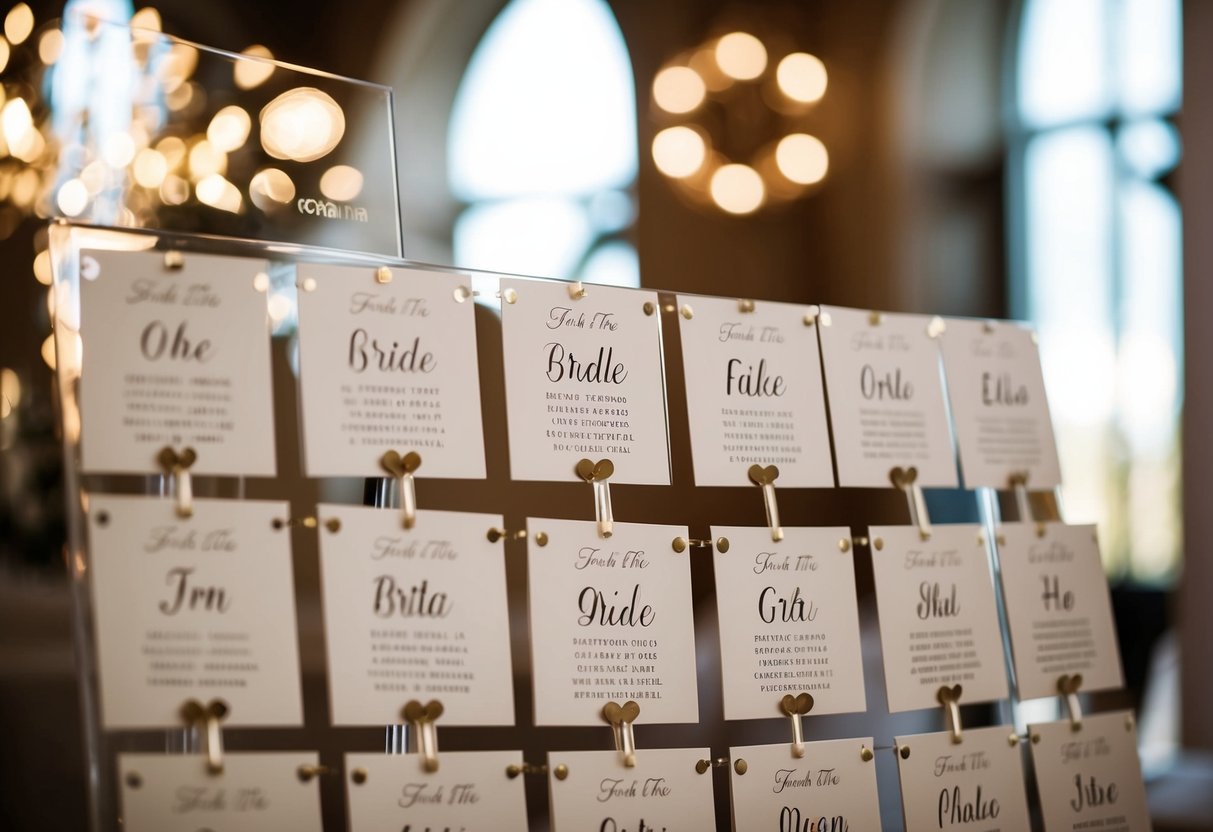 A detailed seating chart with designated spots for the bride and groom