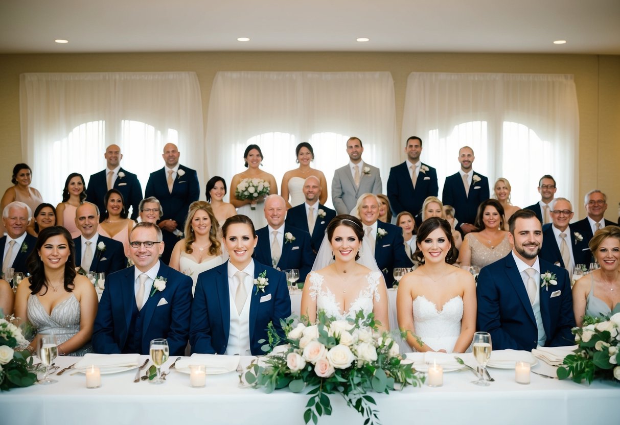 The bride and groom sit at the center of the top table, surrounded by their closest family and friends