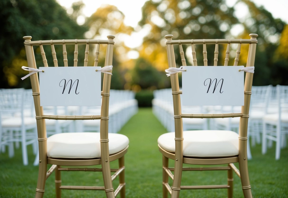 A seating chart with two adjacent empty chairs and a blank space for the couple's names