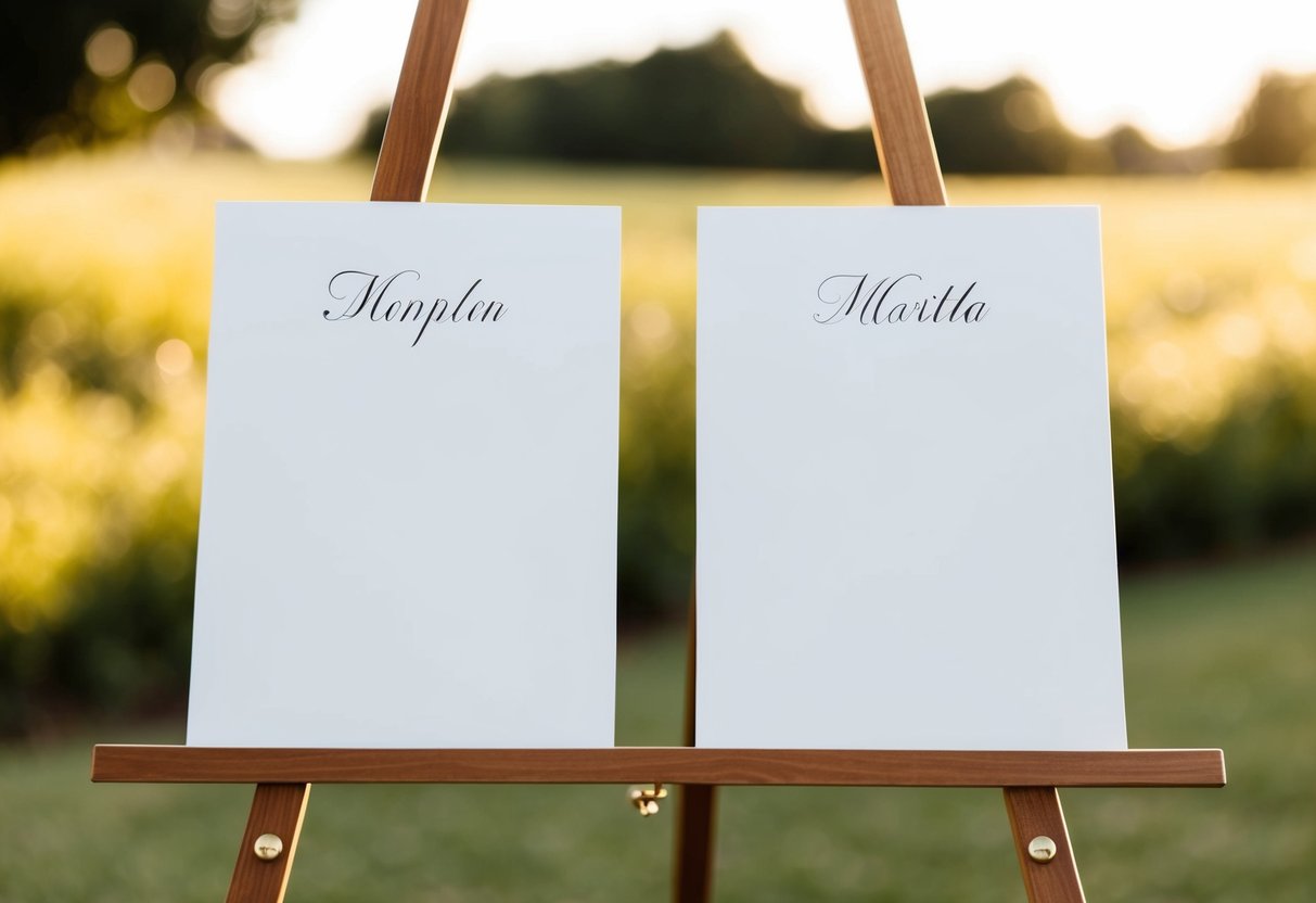 A blank seating chart with two empty spaces for a couple's names
