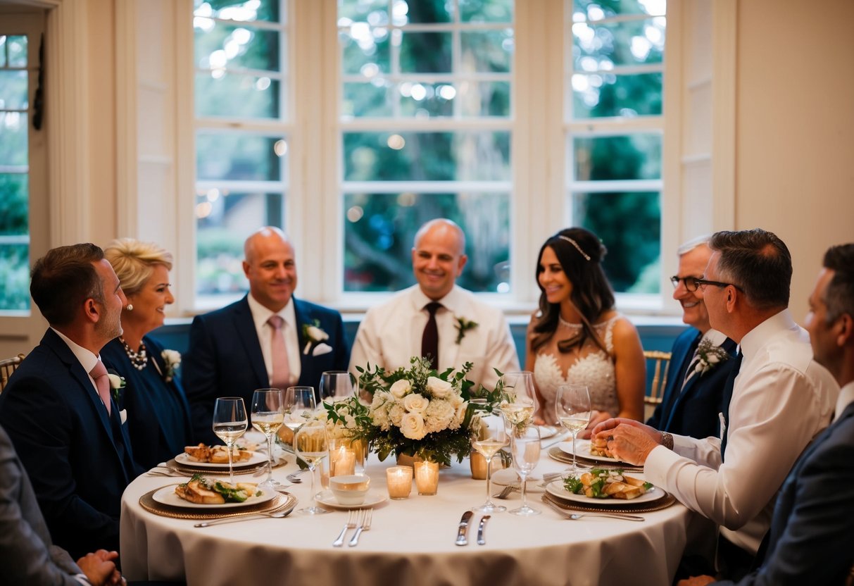 A family dinner table with the best man seated at the top