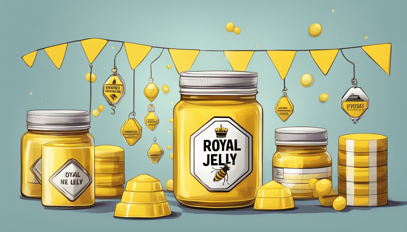 A jar of royal jelly surrounded by warning signs and caution tape