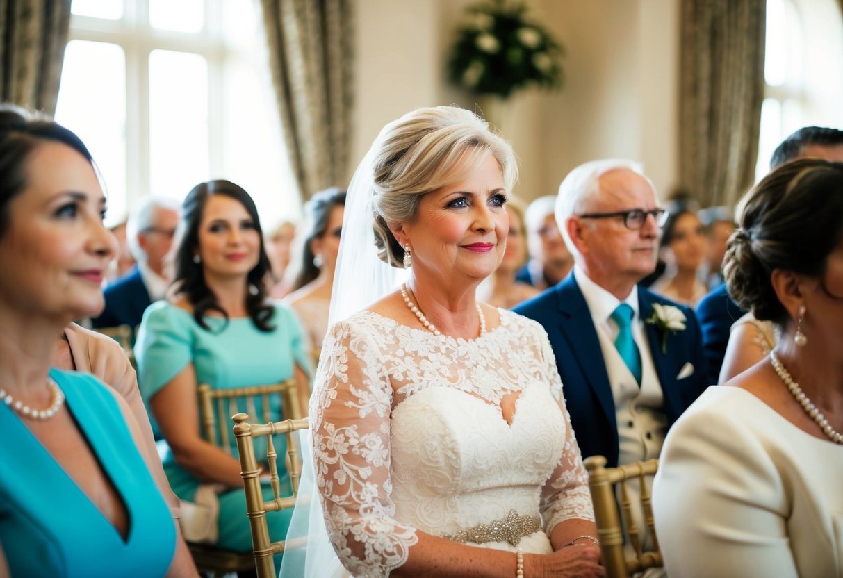 The mother of the bride should be seated before the ceremony begins, in a designated area near the front of the venue
