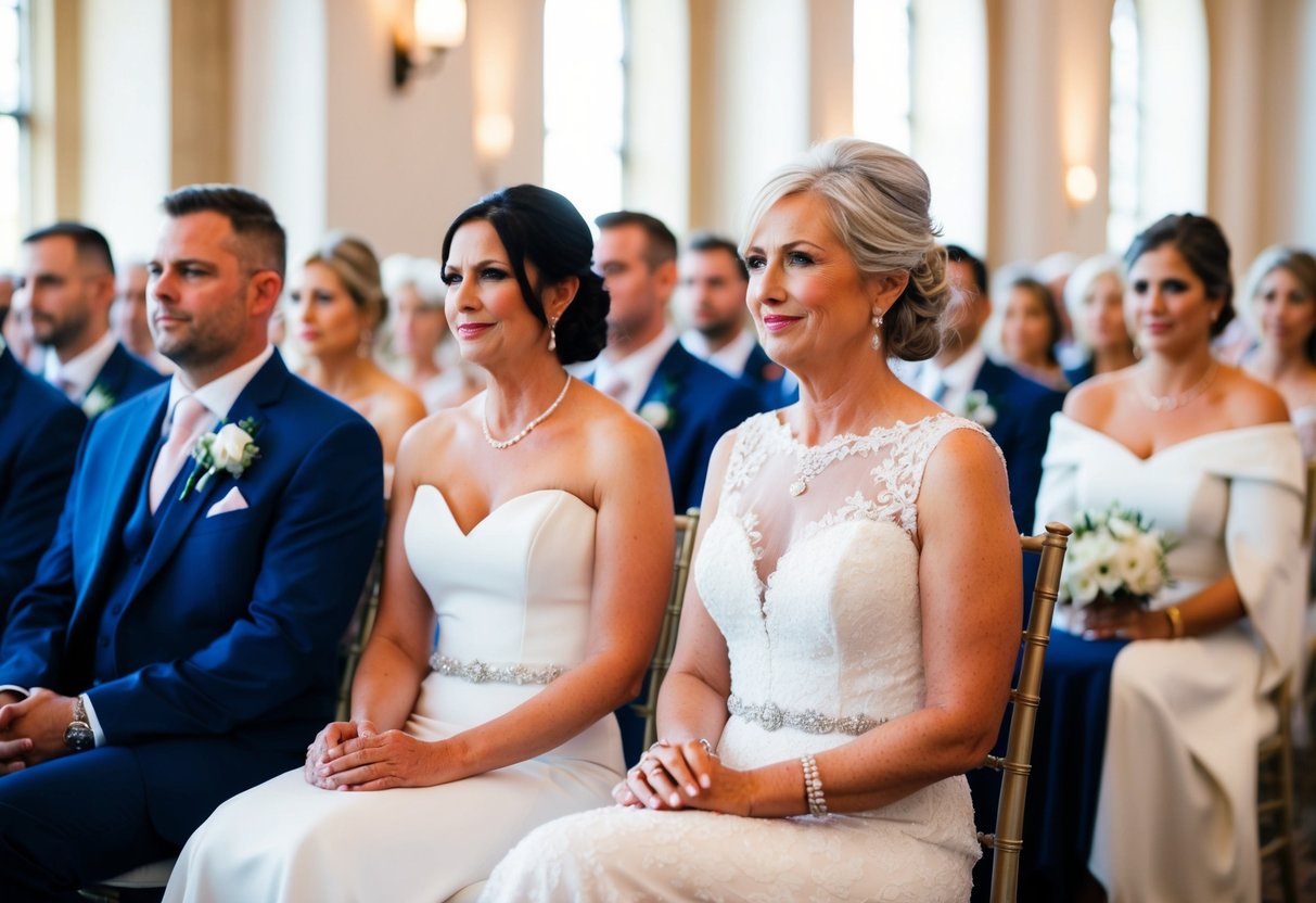 The mother of the bride is seated before the ceremony, in a designated area near the front, with a clear view of the proceedings