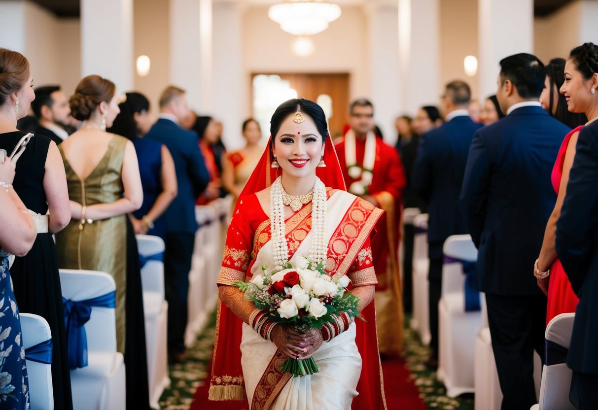 A woman in traditional attire leads a modern procession down the aisle