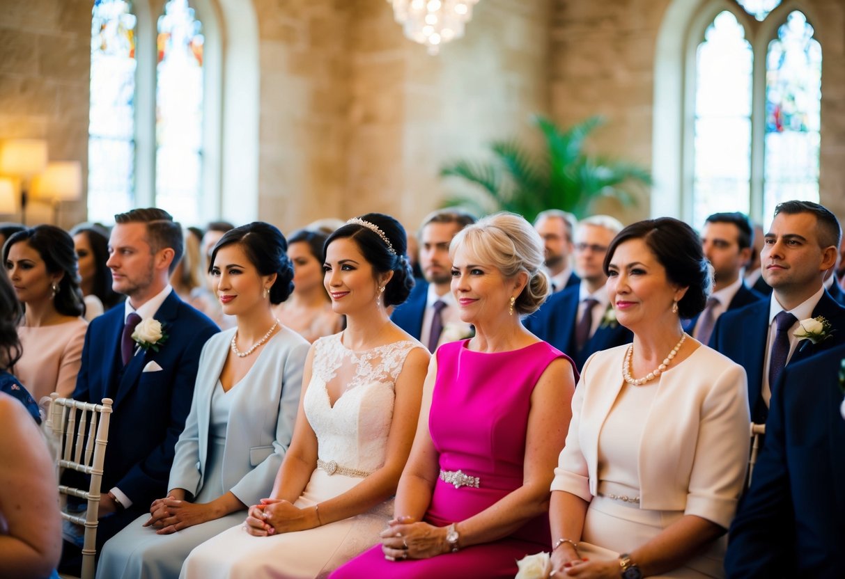 The mother of the bride should sit in the front row, slightly to the left or right of the center, facing the ceremony