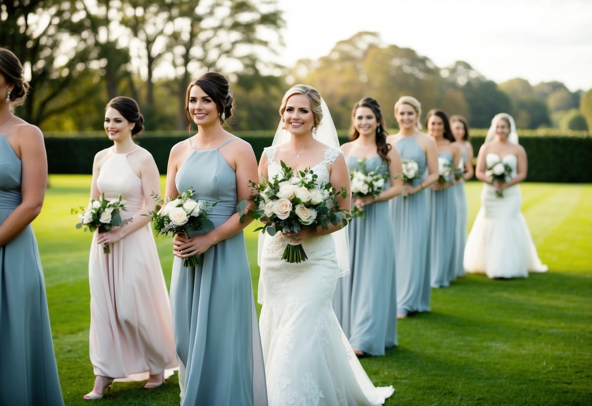 Bridesmaids lead the processional, followed by the bride