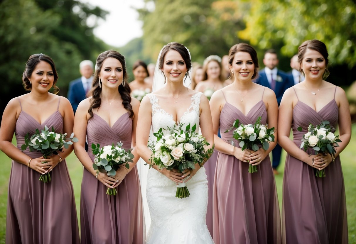 Bridesmaids lead the processional, followed by the bride