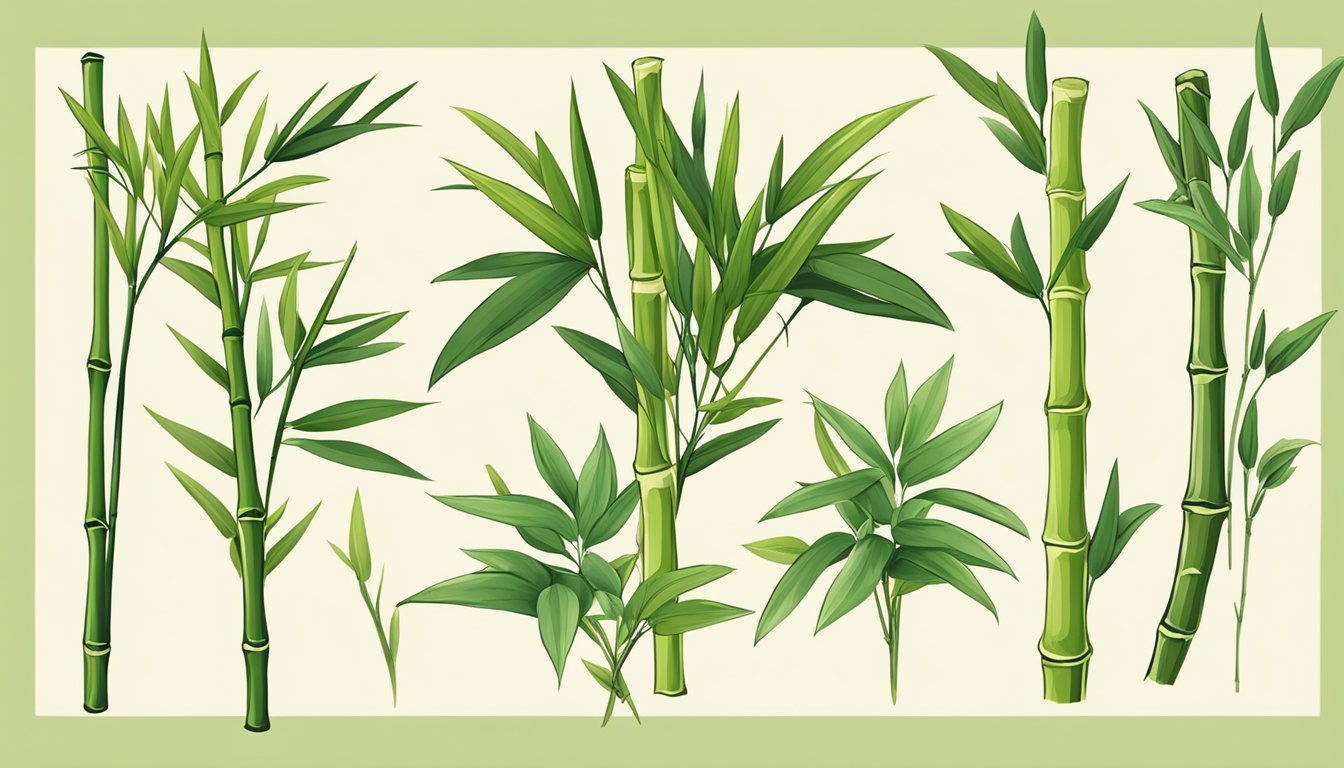 Various bamboo types with leaves and shoots. Safe to eat bamboo leaves?