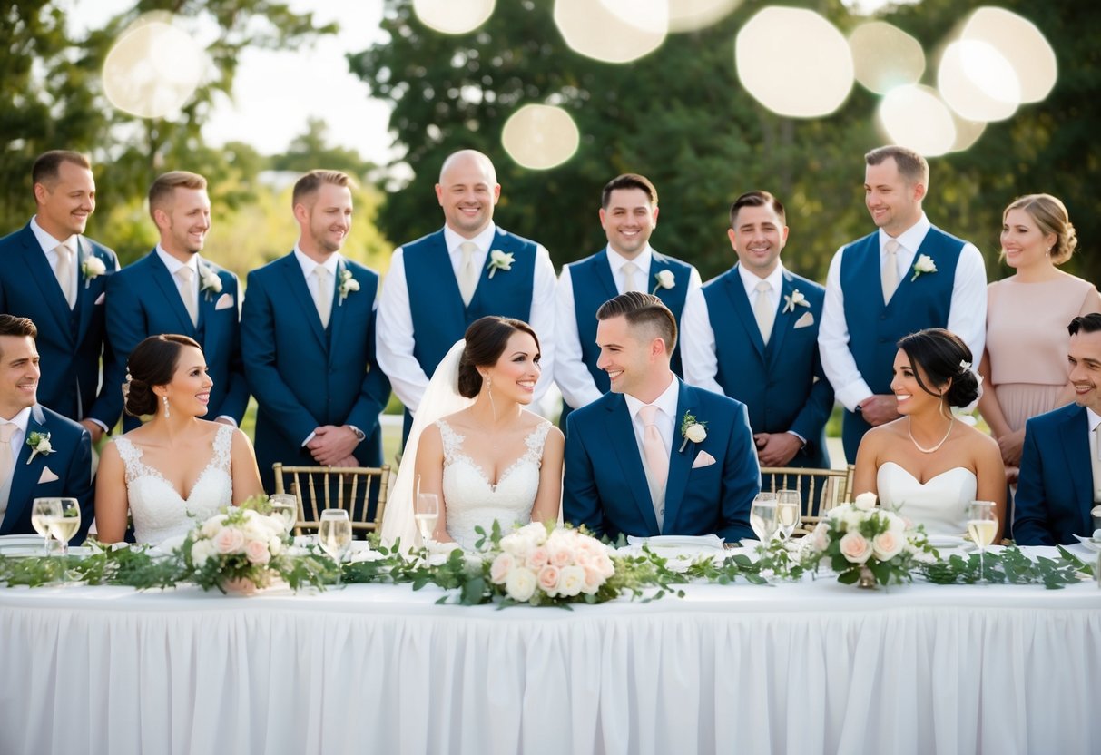 The bride and groom should sit at the center of the head table, surrounded by their bridal party and closest family members