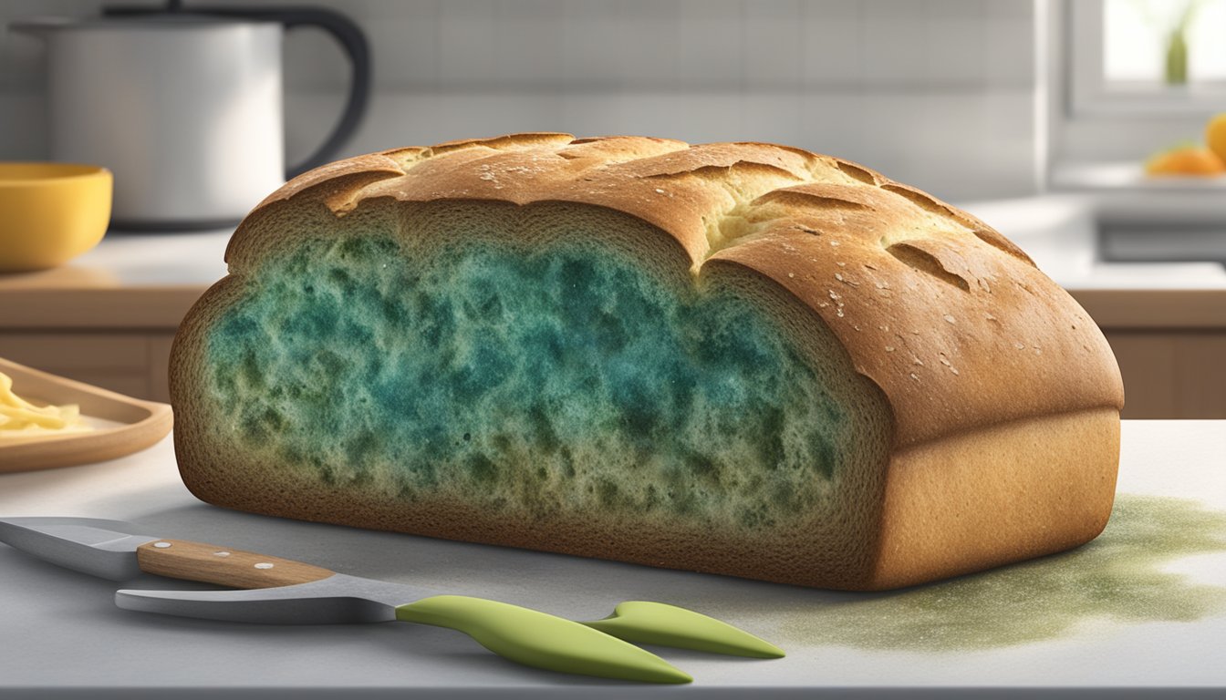 Moldy bread sitting on a kitchen counter for 4 days