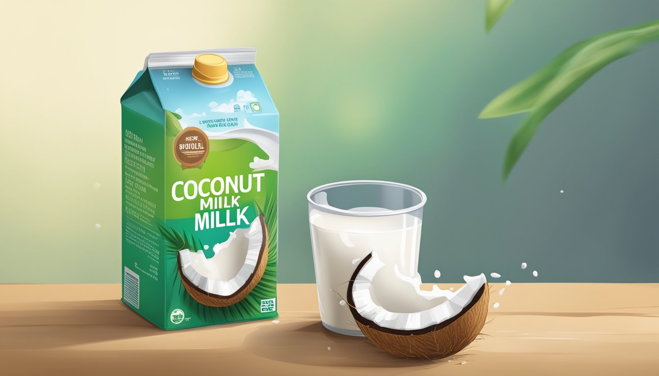 A carton of expired coconut milk with a foul odor and visible separation