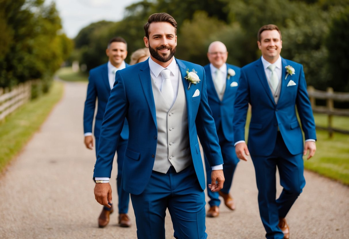 The groom leads the way, followed closely by the best man