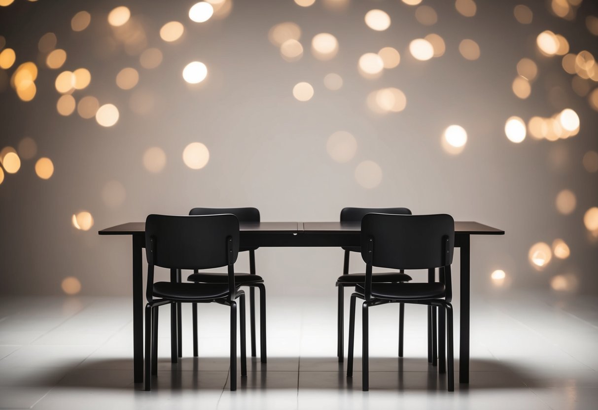 A table with four chairs arranged in a square, facing each other