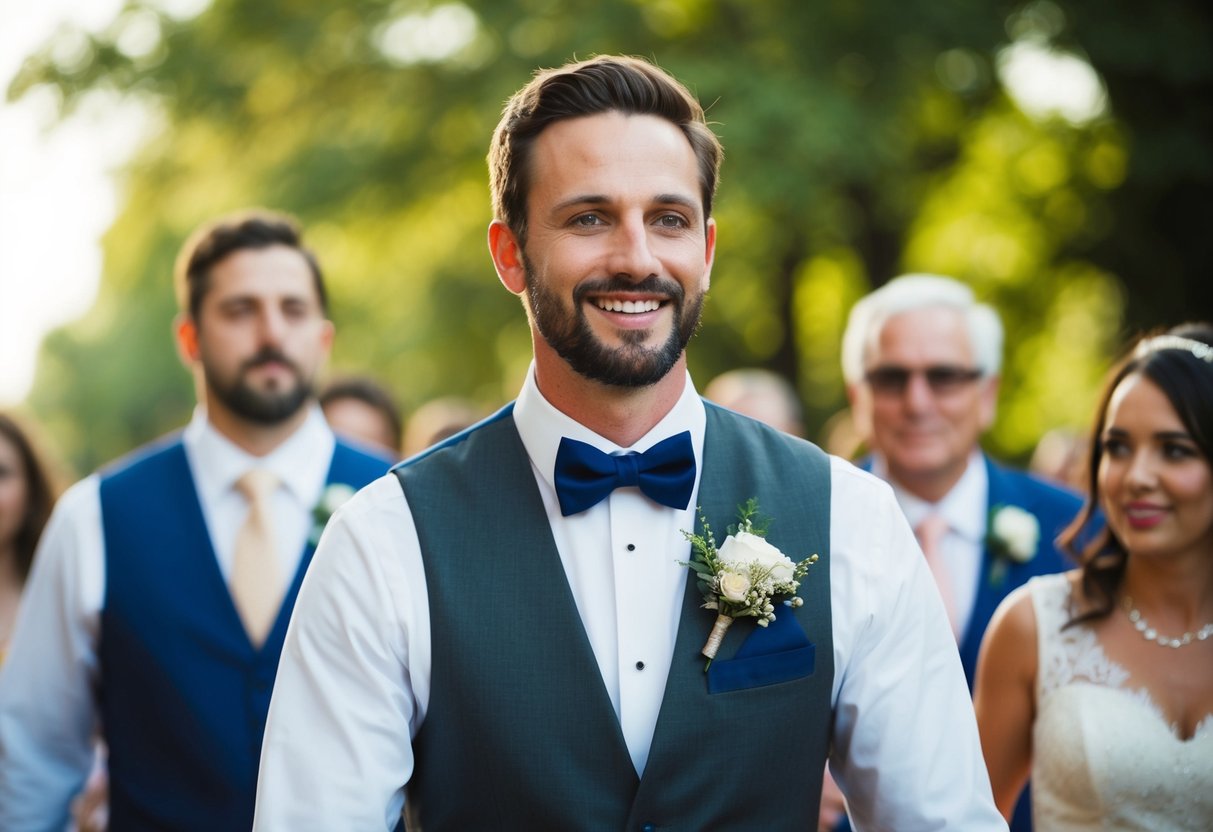 The best man walks down last, following the groom
