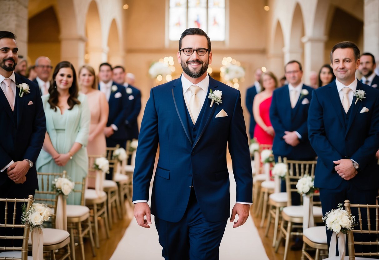 The best man walks down first in a ceremonial procession