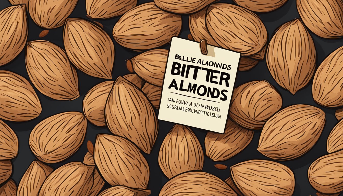 A pile of bitter almonds with a warning sign next to it