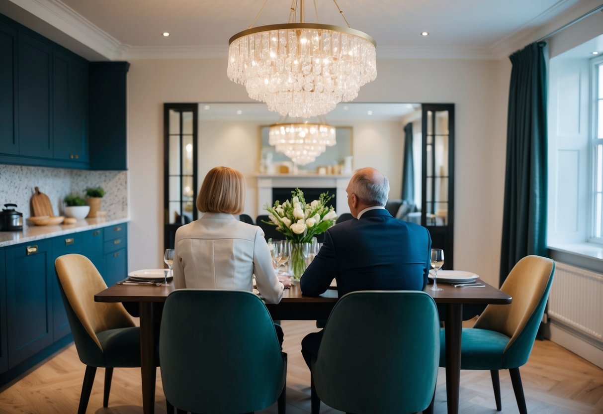 The wife should sit at the head of the table, with a view of the entire dining area and easy access to the kitchen