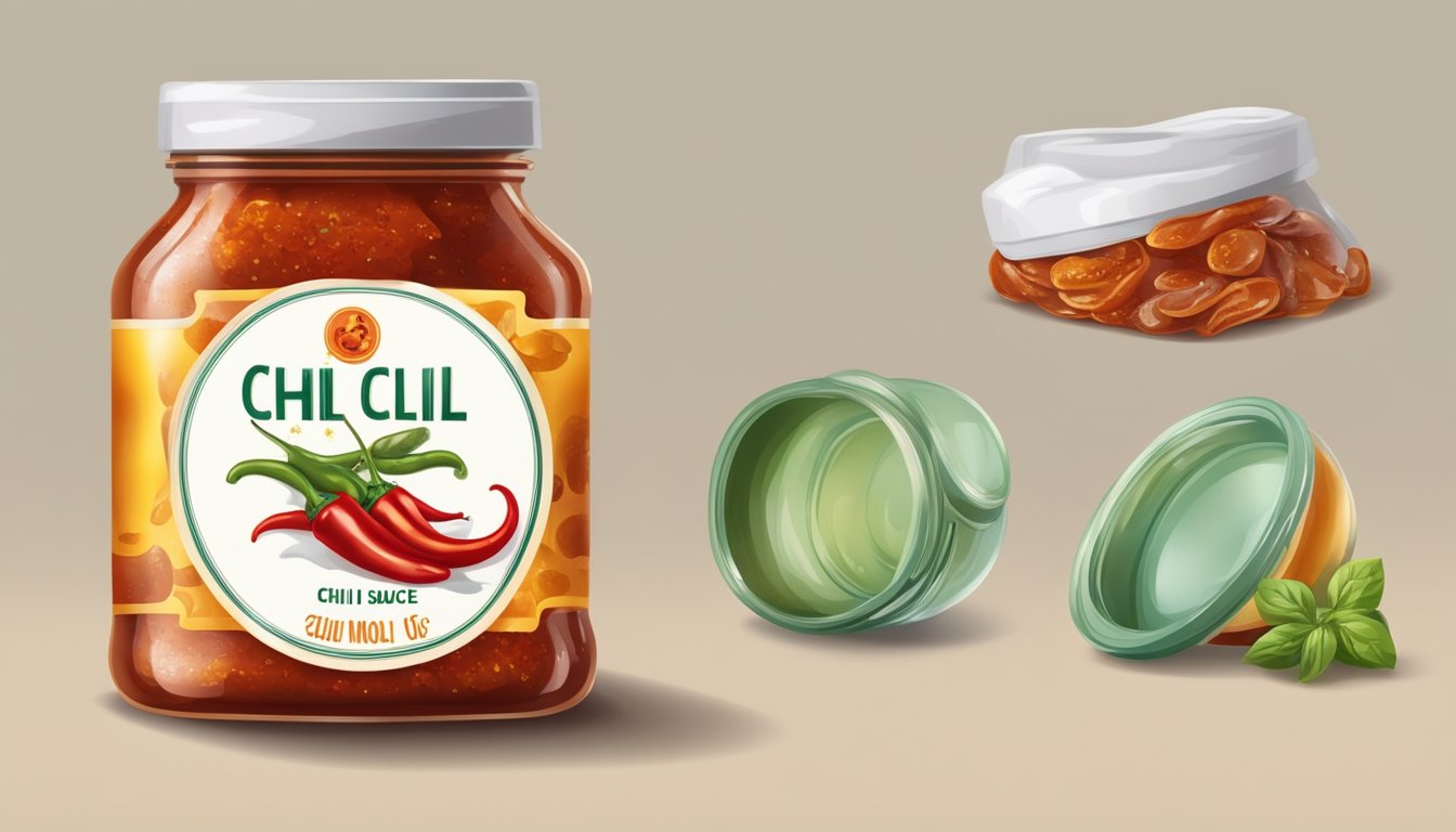 A jar of chili sauce with visible mold and a foul odor