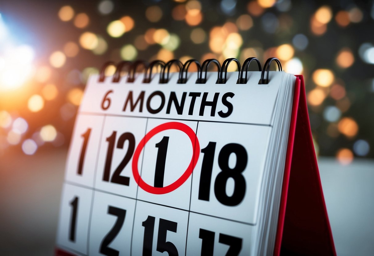 A calendar with the date six months in the past circled in red