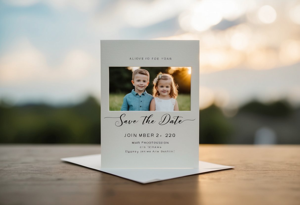 A save the date card with a simple design and no children depicted