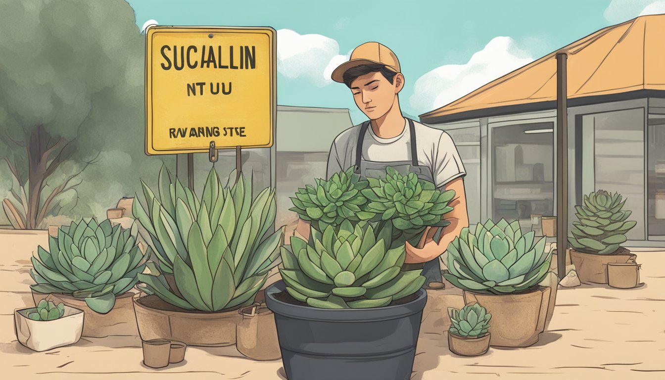 A person holding a raw succulent next to a warning sign