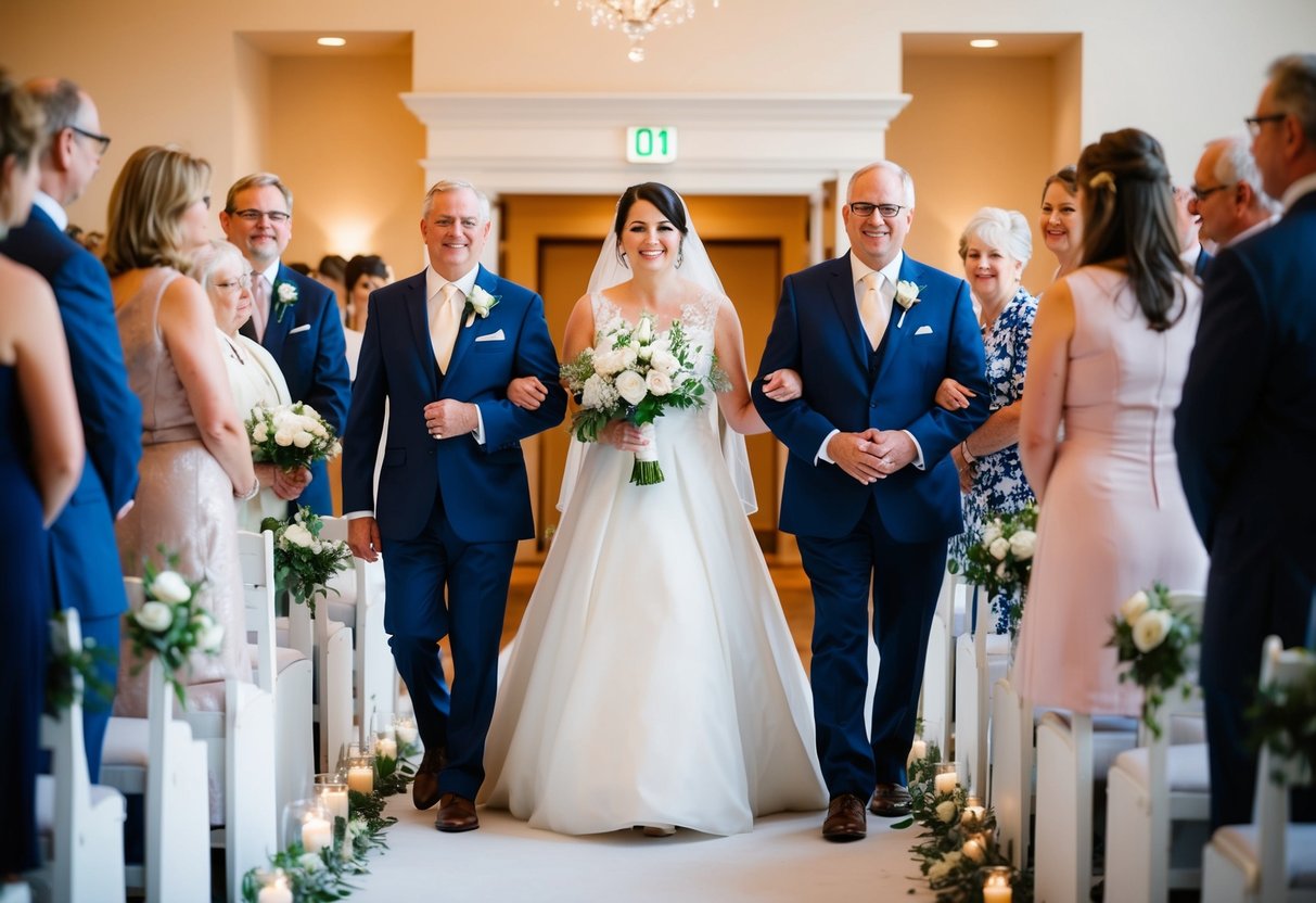 The bride's family walks down the aisle first in the wedding processional order