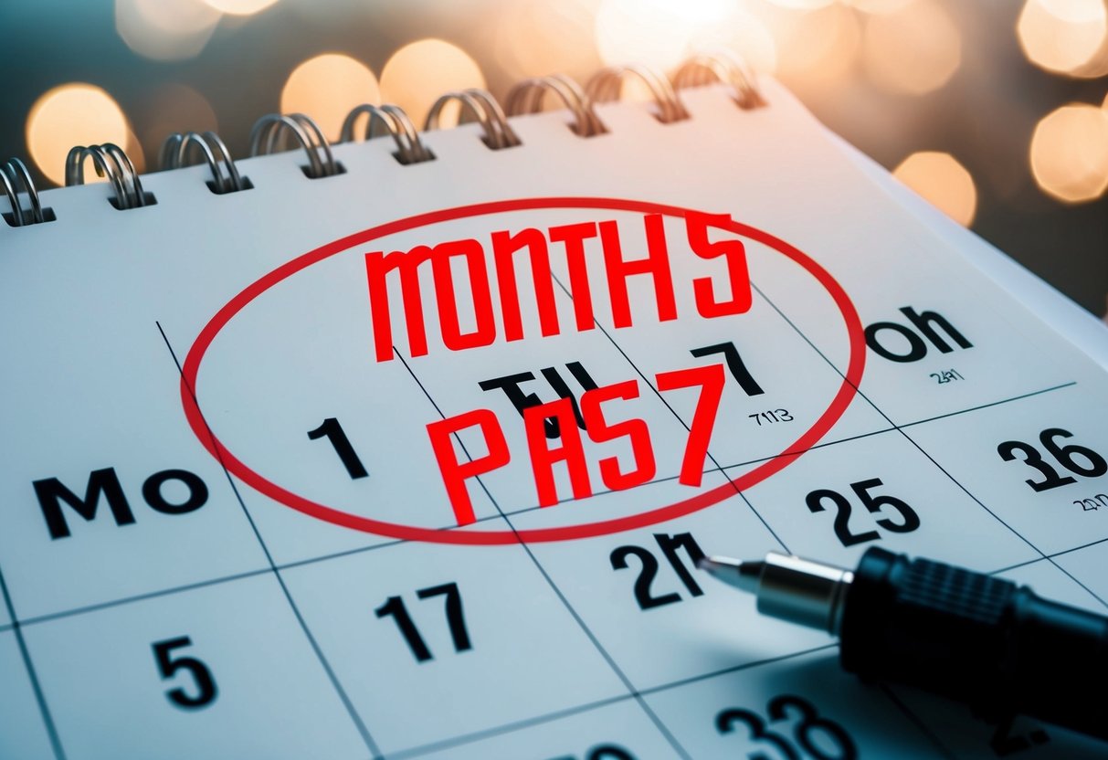 A calendar with the date seven months in the past circled in red