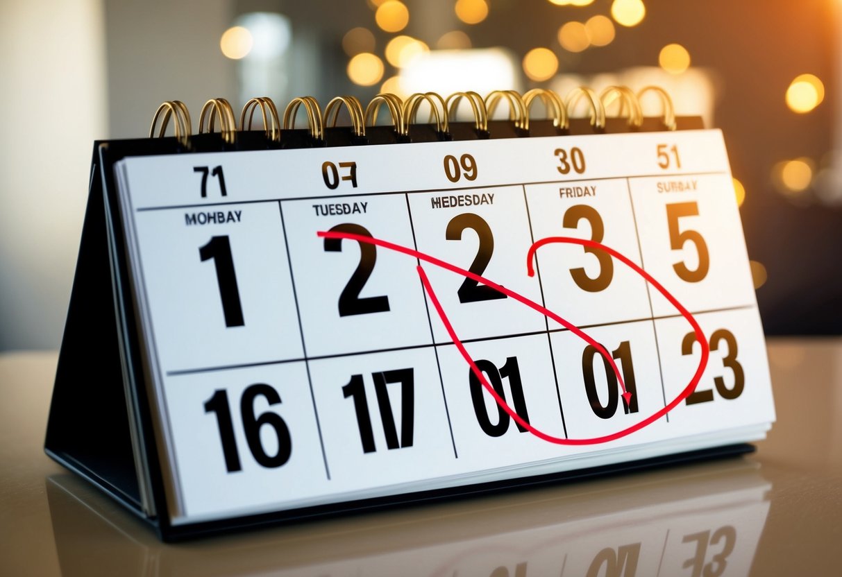 A calendar with the current date crossed off and the date 7 months in the future circled